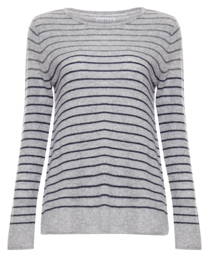 Velvet by Graham & Spencer 100% Featherweight Cashmere Striped Sweater