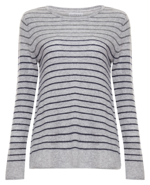 Velvet by Graham & Spencer 100% Featherweight Cashmere Striped Sweater