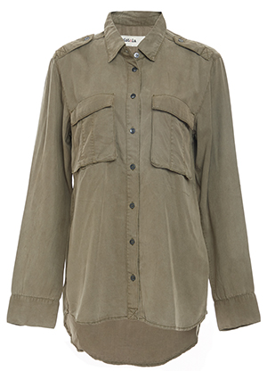 Point Collar Woven Button Up Military Shirt