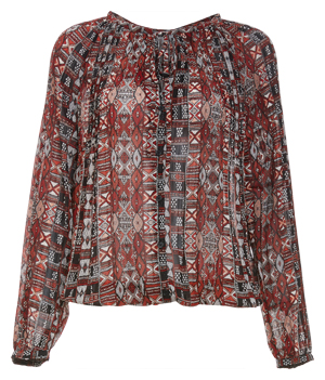 BB Dakota Aztec Print Lightweight Chiffon Top