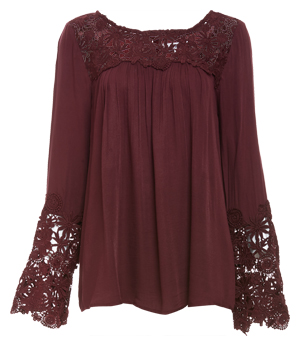 BB Dakota Fluttered Crochet Lace Detail Top