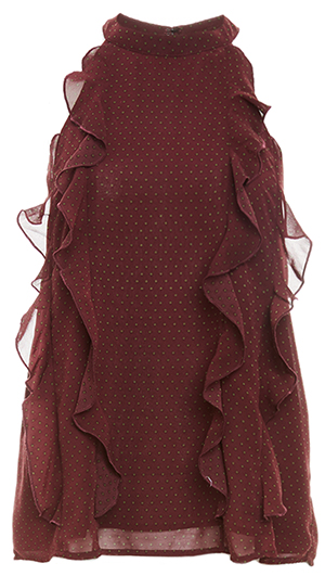 BB Dakota Polka Dot Ruffle Chiffon Top