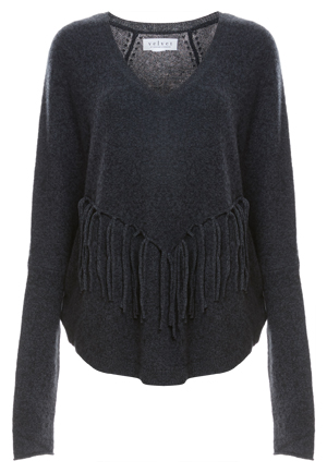 Velvet by Graham & Spencer 100% Cashmere Fringe Front Sweater