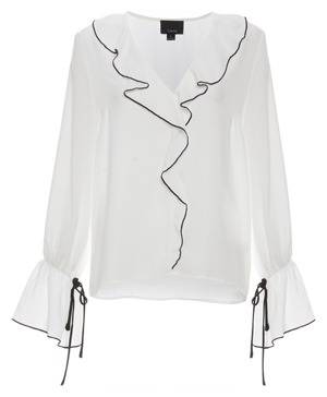 Flared Bell Sleeve Ruffle Blouse