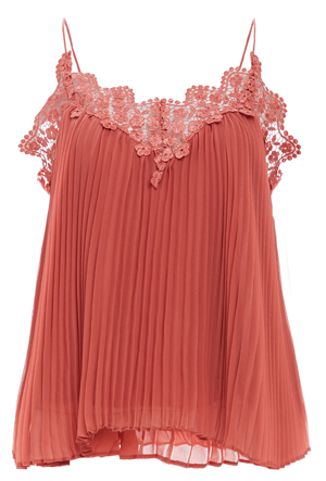 Keepsake Front Lace Accordion Pleat Chiffon Tank