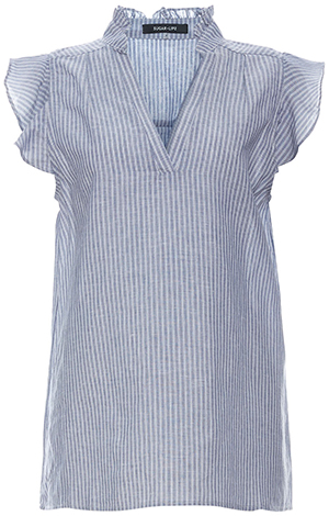 Striped Ruffle Sleeve V-neck Top