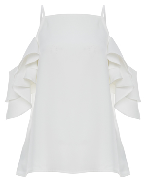 Ruffled Layer Sleeve Cold Shoulder Top