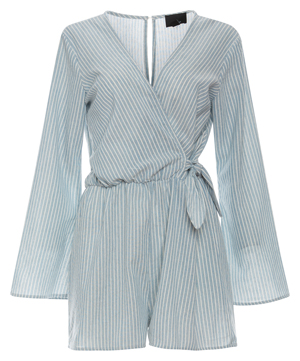 Bell Sleeve Surplice Stripe Romper