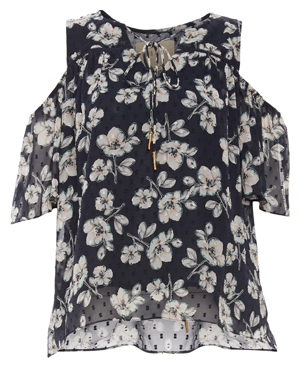 Moon River Cold Shoulder Print Top