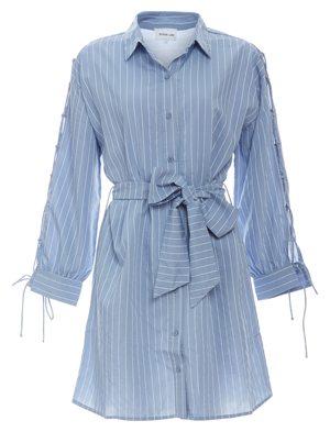 Striped Button Down Waist Tie Dress