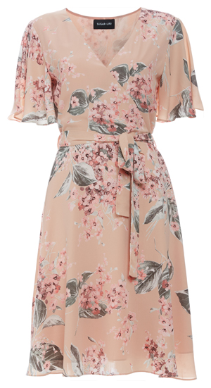 Surplice Floral Tie Waist Dress