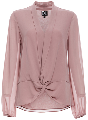 Front Knot Tie Long Sleeve Blouse