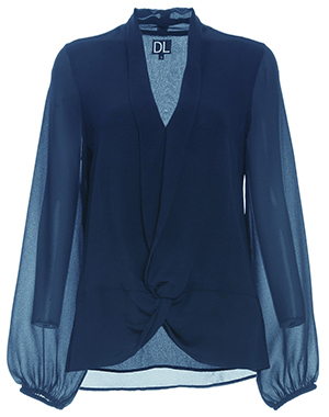 Front Knot Tie Long Sleeve Blouse