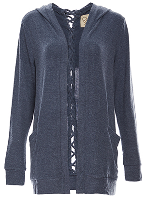 Chaser Love Knit Lace Back Hooded Open Cardigan
