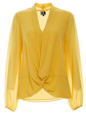 Front Knot Tie Long Sleeve Blouse