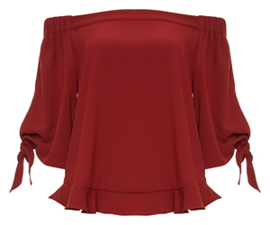 Bella Ruffle Hem Off Shoulder Tie Sleeve Top