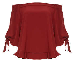 Bella Ruffle Hem Off Shoulder Tie Sleeve Top