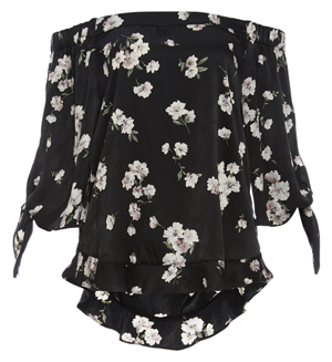 Bella Ruffle Hem Off Shoulder Tie Sleeve Top