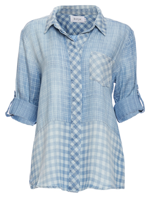 Contrast Gingham Denim Button Up Shirt