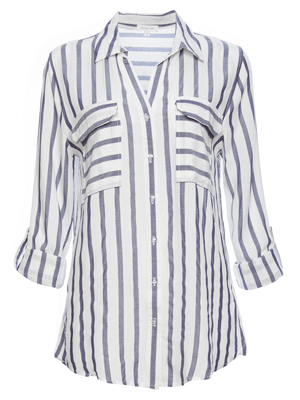 Shayla Striped Button Up Shirt w/ Contrast Pockets