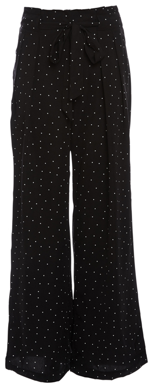 Self-Tie Waist Wide Leg Polka Dot Pants