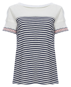 Skies Are Blue Embroidered Cuff Striped Tee