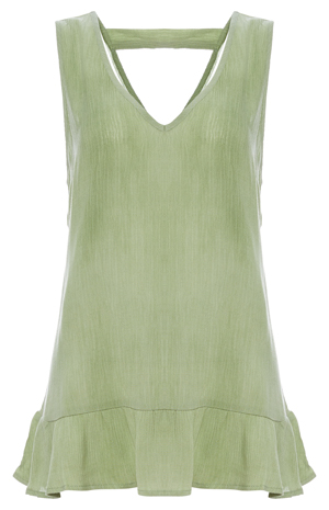 V-Neck Sleeveless Peplum Hem Top