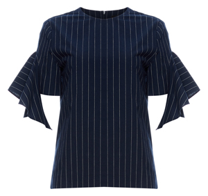 GOEN.J Arch-Shaped Ruffle-Trimmed Pinstriped Cotton Top