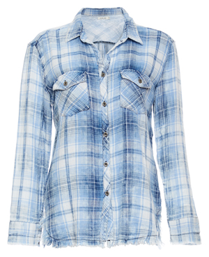 Raw Hem Button Up Plaid Shirt