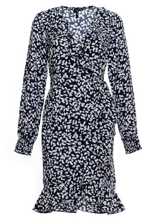 Long Sleeve Printed Wrap Dress