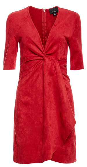 Short Sleeve Front Knot Suede Dress