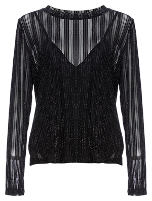 Ribbed Lurex Long Sleeve Top