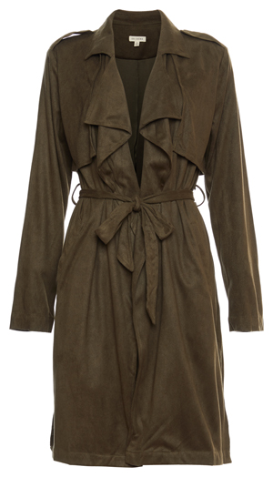 En Creme Cascade Front Suede Trench Coat