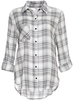 En Creme Button Up Contrast Pockets Plaid Shirt