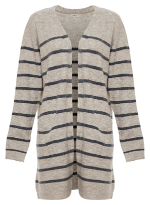 Striped Open Front Two-Pocket Cardigan