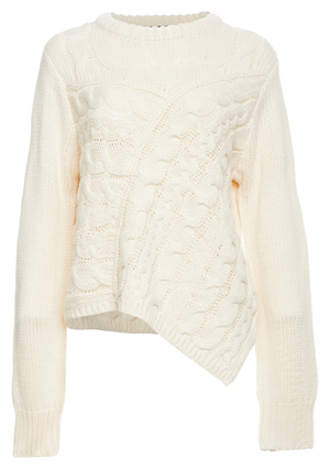 Asymmetrical Cropped Cable Knit Sweater