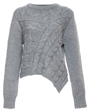 Asymmetrical Cropped Cable Knit Sweater