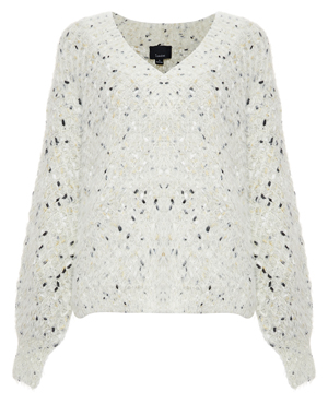 V-Neck Speckled Fuzzy Sweater