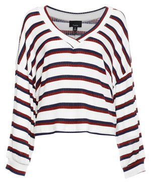 Striped V-Neck Long Sleeve Top