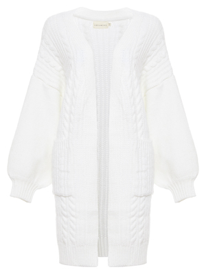Bishop Sleeves Long Cable Knit Cardigan