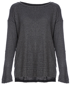 Velvet by Graham & Spencer Round Neck Waffle Knit Long Sleeve Top