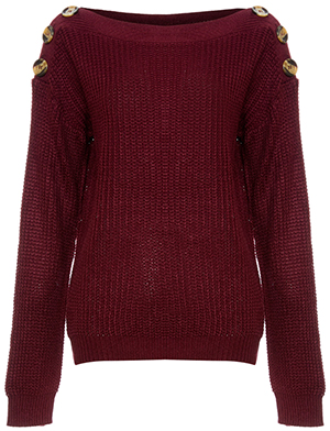 Button Shoulder Boat Neck Sweater