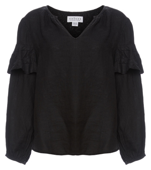 Velvet by Graham & Spencer Ruffled Long Sleeve Linen Top