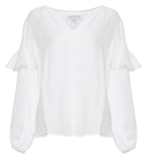 Velvet by Graham & Spencer Ruffled Long Sleeve Linen Top