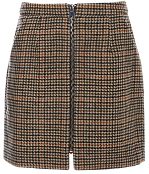 Zip Up Front Plaid Skirt