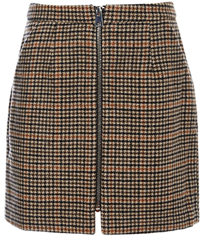 Zip Up Front Plaid Skirt