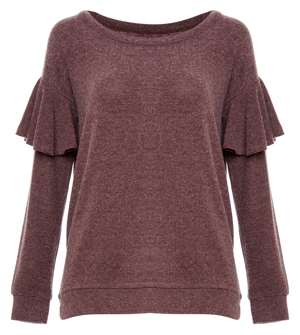 Chaser Love Knit Long Sleeve Ruffle Dolman Pullover