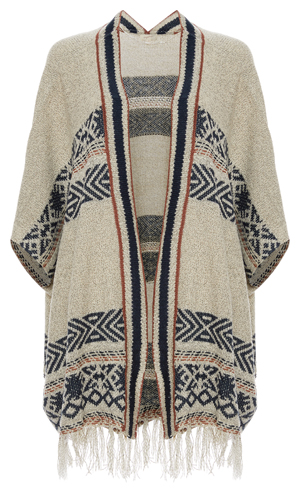 Mystree Tribal Print Fringe Hem Cardigan