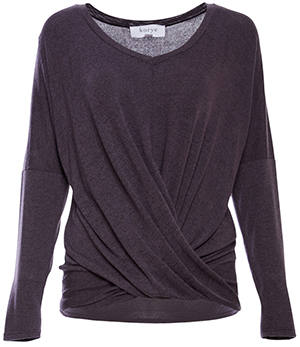Knotted Front V-Neck Long Sleeve Top