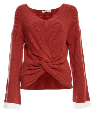 Front Knot Contrast Cuffs Sweater